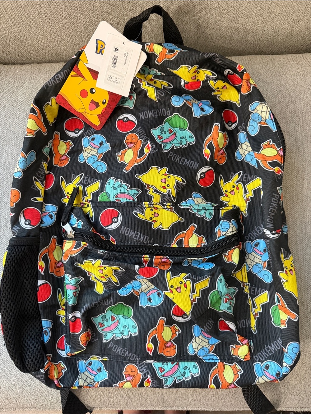 NWT Pokemon Black Backpack Pikachu, Charzard, Squirtle